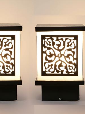 DENICRAAS Set Of 2 Black & White Textured Outdoor Lamp