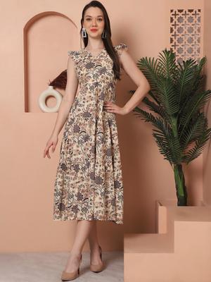 Claura Floral Print Fit & Flare Midi Dress