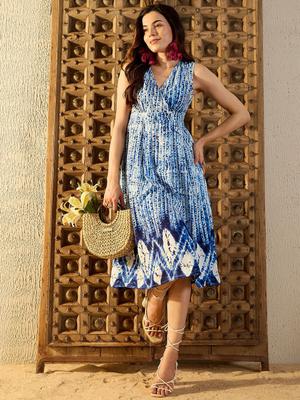 MABISH by Sonal Jain Women Striped Tie and Dye Print A-Line Midi Holi Dress