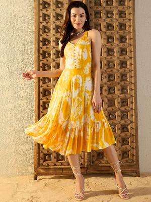MABISH by Sonal Jain Floral Print Tie and Dye Printed Fit and Flare Midi Dress