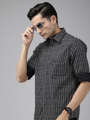 ColorPlus Pure Cotton Geometric Printed Monochrome Casual Shirt