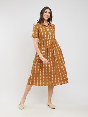 Pink Fort Striped A-Line Midi Dress