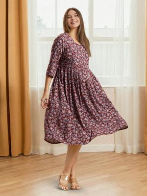 MomToBe Rayon Caput Gathered Or Pleated Floral Viscose Knee Length Fit & Flare Dress