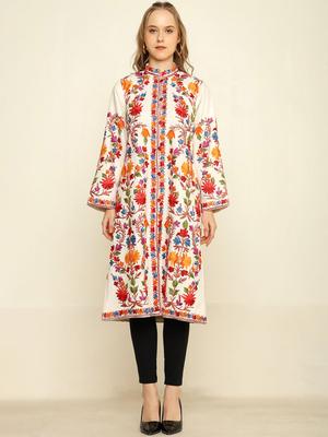 CRAFTBAZAR Women Mandarin Collar Floral Embroidered Casual Tailored Jacket