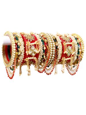 Zindura Set Of 2 Gold Plated Stone Studded & Beaded Chuda Bangles