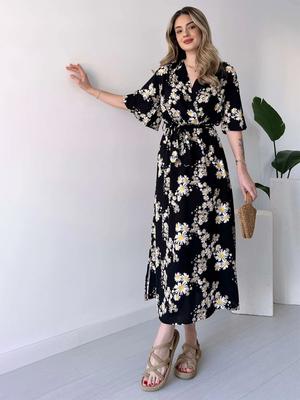 MANOJAVA Women Cotton Floral Printed Wrap Midi Dress