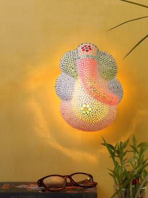 Aura White & Red Textured Glass Traditional Abstract Shaped Shaped Wall Lamp