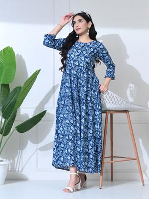 SILAKIVA Floral Printed Round Neck Tiered Anarkali Maternity Kurta