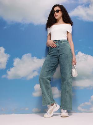 CORSICA Women Wide Leg Vintage Wash Mid-Rise Stretchable Jeans