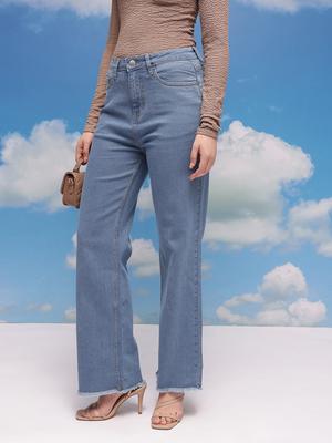 CORSICA Women Straight Fit Mid-Rise Stretchable Frayed Jeans