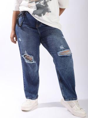 Freeform by High Star Women Relaxed Mom Fit Distressed High-Rise Light Fade Jeans
