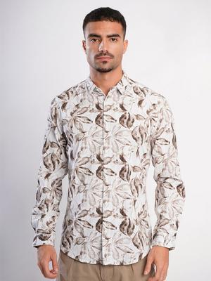 Bene Kleed Men Floral Printed Spread Collar  Slub Textured Cotton Casual Shirt