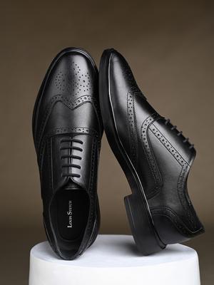 LOUIS STITCH Men Jet Black Leather Lace-Up Formal Brogues