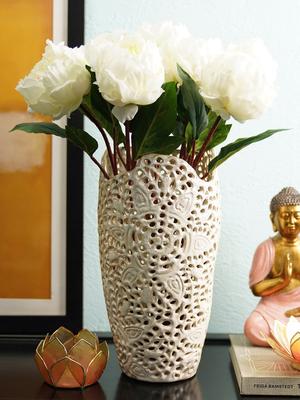 Pure Home And Living Cream Cylindrical Shaped Handcrafted Decorative Vase