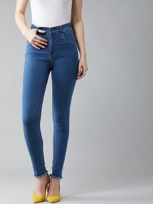 DOLCE CRUDO Women Blue Skinny Fit High-Rise Clean Look Stretchable Jeans