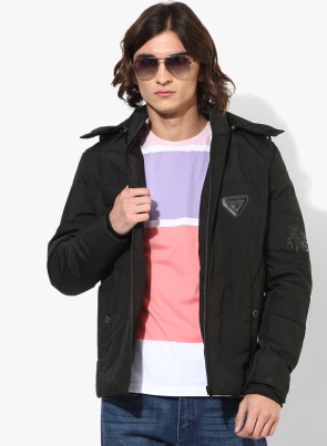 Black Solid Quilted Jacket