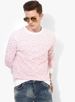 White & Rust Orange Printed Sweatshirt