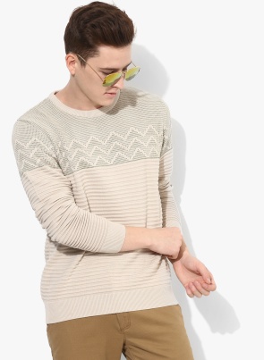 Beige Self Striped Pullover