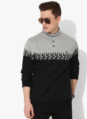 Black & Grey Melange Colourblocked Sweatshirt
