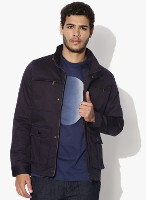 RARE RABBIT Purple Solid Casual Jacket RARE RABBIT Jackets