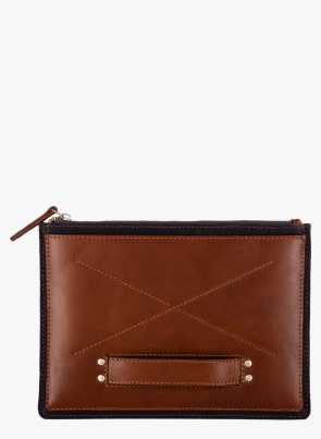 Brown/Navy Blue Leather Laptop Sleeve