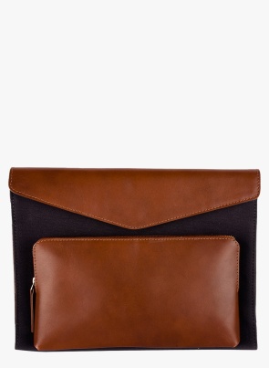 Brown/Navy Blue Leather Laptop Sleeve