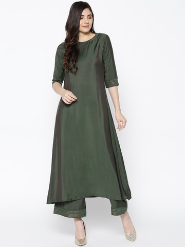 Indo Era Women Green Solid Kurta with Palazzos