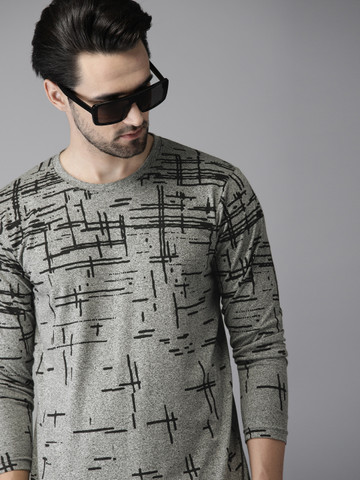 Campus Sutra Men Grey Printed Round Neck T-shirt