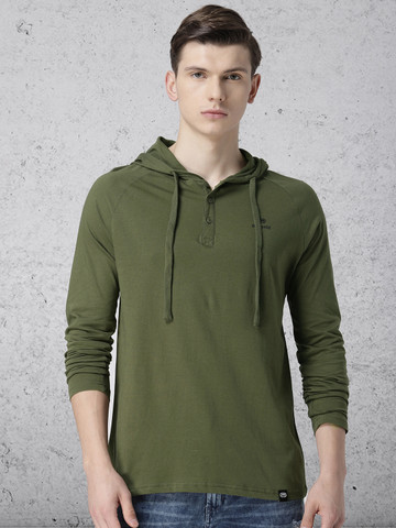 Ecko Unltd Men Green Slim Fit Solid Hooded T-shirt Ecko Unltd Men Green Slim Fit Solid Hooded T-shirt