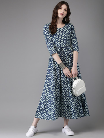Anouk Women Blue Printed A-Line Kurta Anouk Women Blue Printed A-Line Kurta