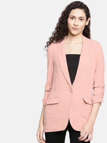 Vero Moda Women Pink Solid Single-Breasted Lightweight Casual Blazer