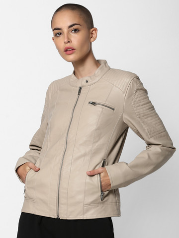 ONLY Women Taupe Solid Lightweight Jacket ONLY Women Taupe Solid Lightweight Jacket