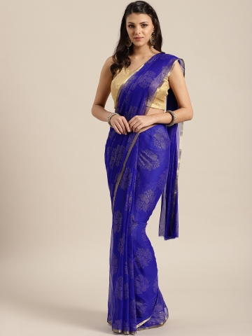 Saree mall Blue & Golden Embellished Saree