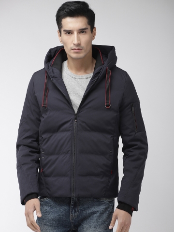 30 OFF on Fort Collins Men Navy Blue Solid Hooded Padded Jacket