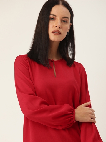 her by invictus Women Red Solid Key-Hole neck Top