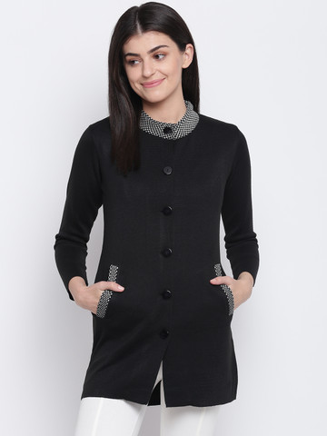American Eye Women Black Solid Cardigan