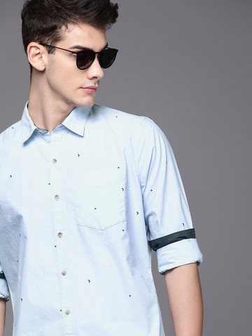 WROGN Men Blue & Black Slim Fit Printed Casual Shirt