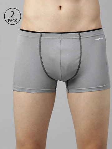 TOM BURG Men Pack Of 2 Grey Solid Trunks TOM BURG Men Pack Of 2 Grey Solid Trunks