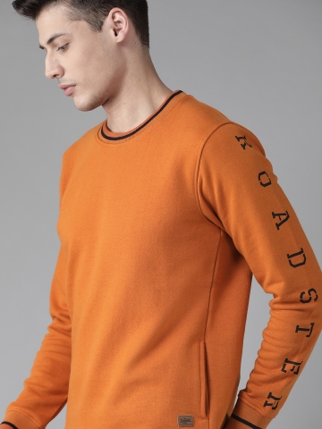 Roadster Men Rust Orange Solid Sweatshirt