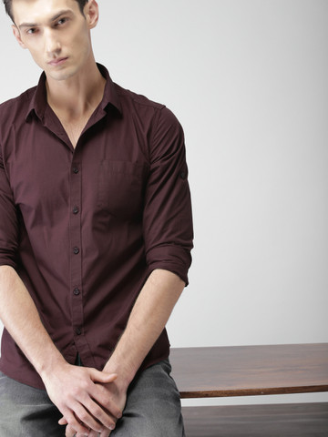 Highlander Burgundy Slim Fit Casual Shirt