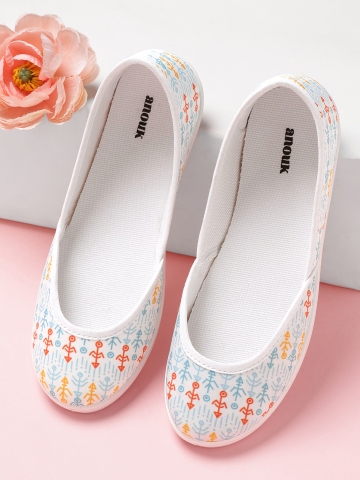 Anouk Women White & Blue Printed Washable & Handcrafted Ballerinas
