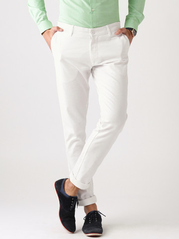 ether Men White Solid Trousers