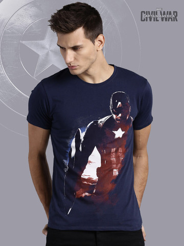 Kook N Keech Marvel Navy Civil War Print T-shirt