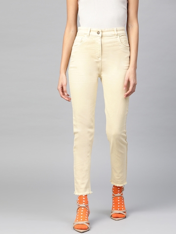 Reni Recommends : SASSAFRAS Women Cream-Coloured Slim Fit High-Rise Clean Look Stretchable Cropped Jeans