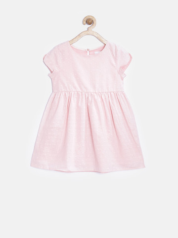 MANGO Kids Girls Pink Dobby Fit & Flare Dress