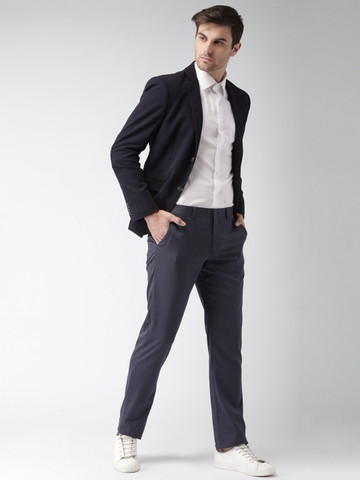 INVICTUS Navy Slim Fit Single-Breasted Formal Blazer