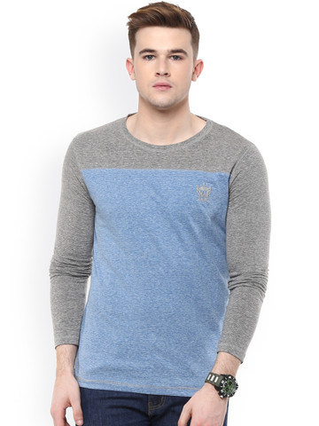Avoir Envie Blue & Grey Slim Fit T-shirt