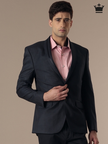 Buy Louis Philippe Black & Blue Milano Fit Single-Breasted Blazer on Myntra | 0