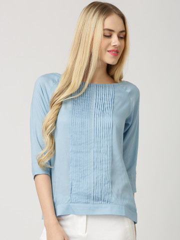 Marie Claire Blue Pintuck Top