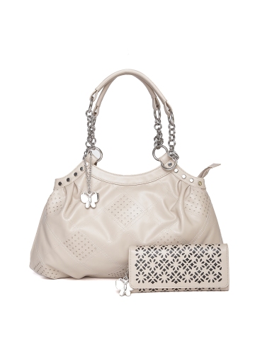 Butterflies Beige Cut-Out Handbag with Wallet Butterflies Beige Cut-Out Handbag with Wallet